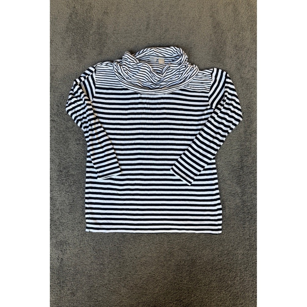 Chicos Zenergy Striped Cowl Neck Top Black White Long Sleeve Size 1 M 8-10